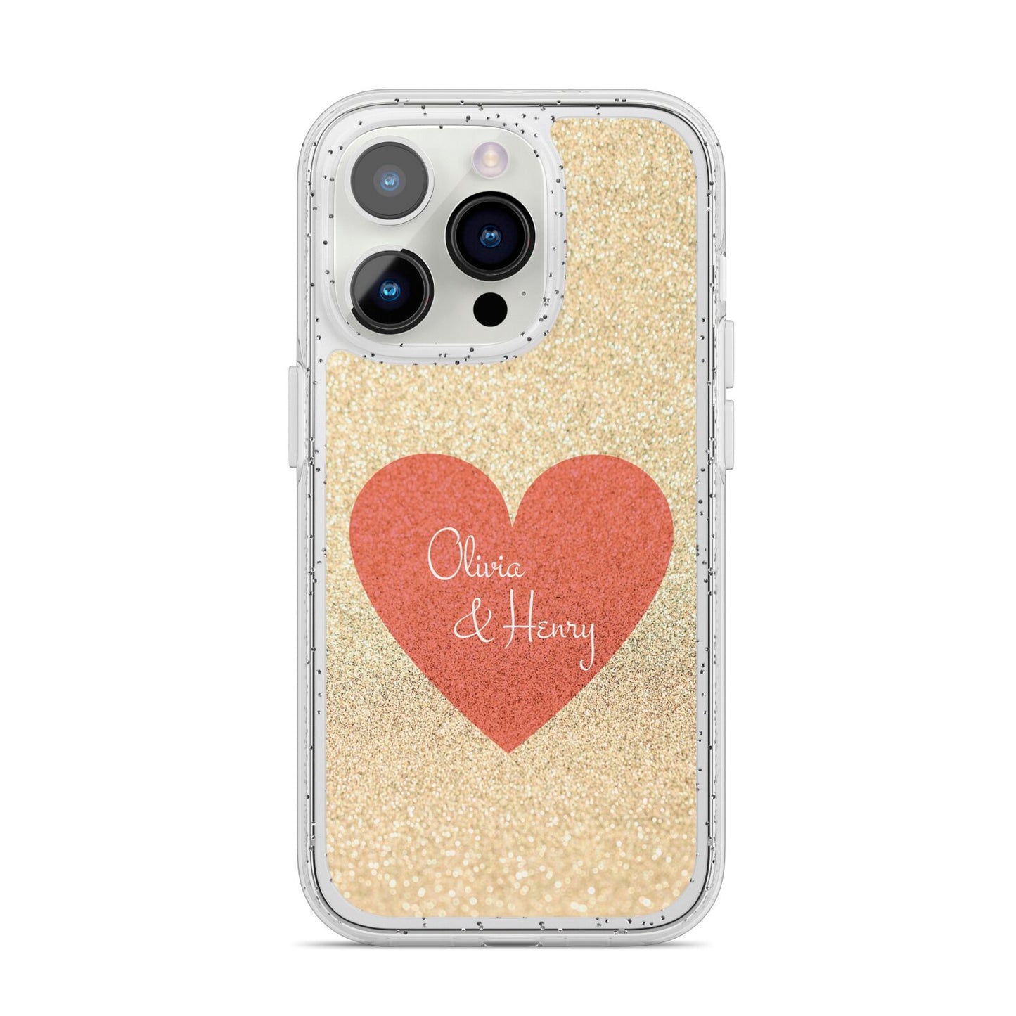 Personalised Love Heart iPhone 14 Pro Glitter Tough Case Silver