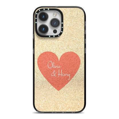 Personalised Love Heart iPhone 14 Pro Max Black Impact Case on Silver phone