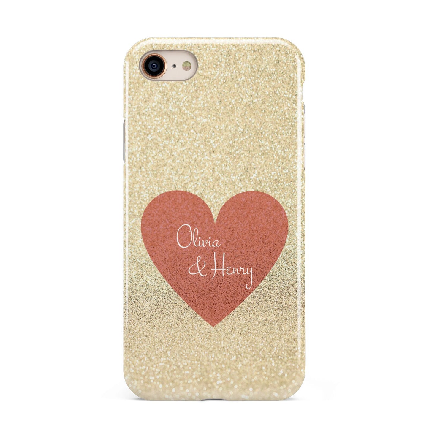 Personalised Love Heart iPhone 8 3D Tough Case on Gold Phone