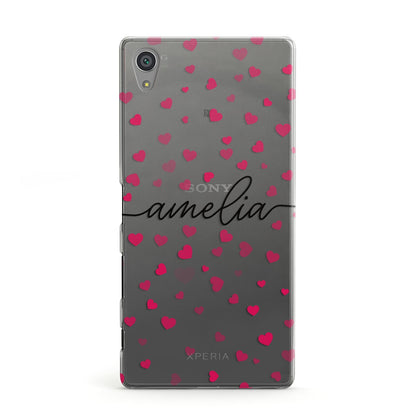 Personalised Love Hearts Clear Black Name Sony Xperia Case