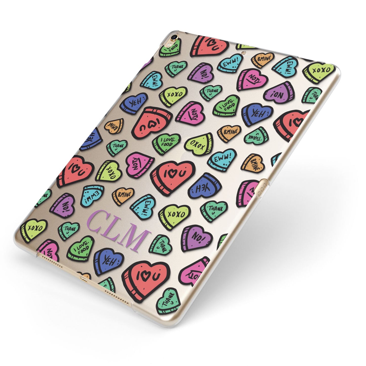 Personalised Love Hearts Initials Apple iPad Case on Gold iPad Side View