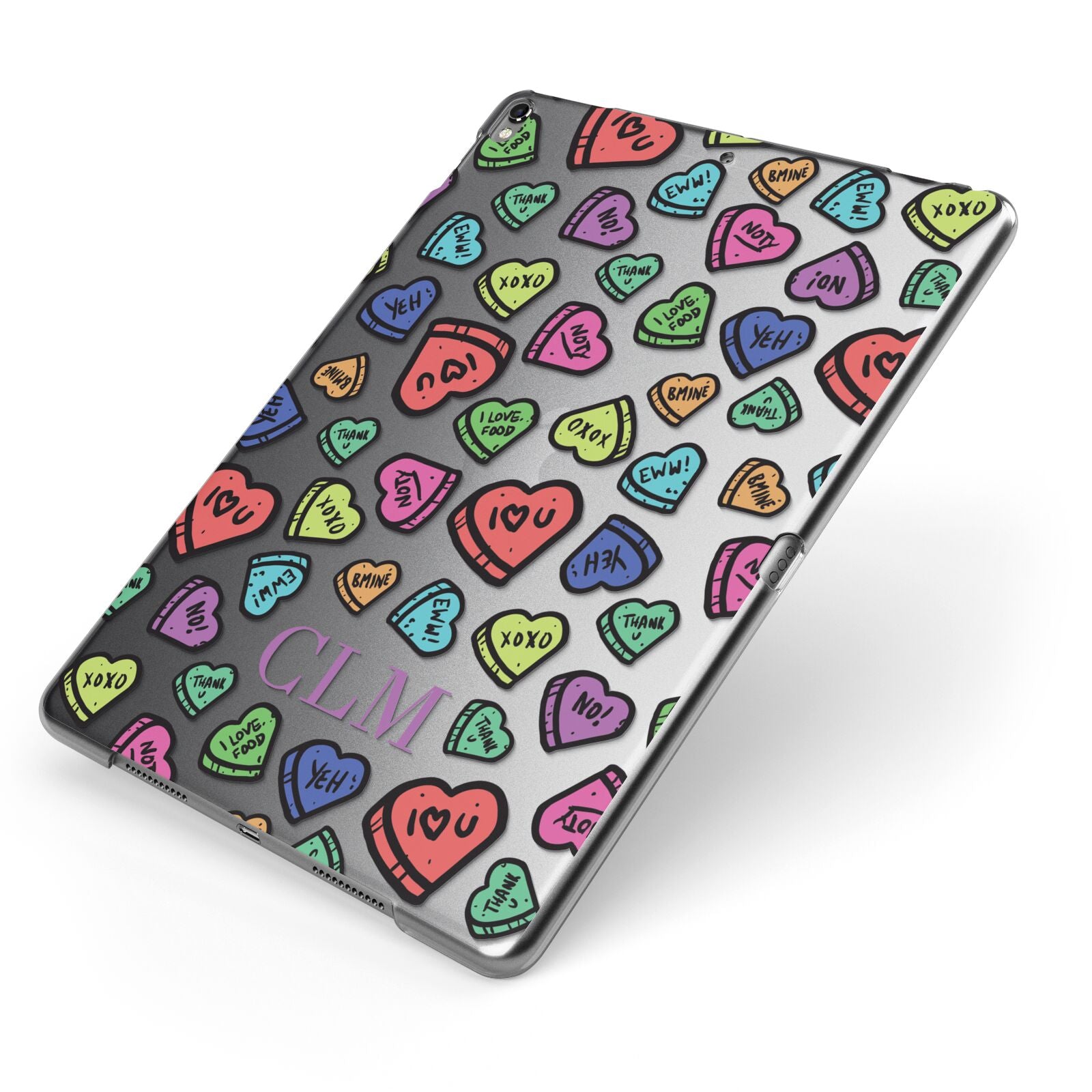 Personalised Love Hearts Initials Apple iPad Case on Grey iPad Side View