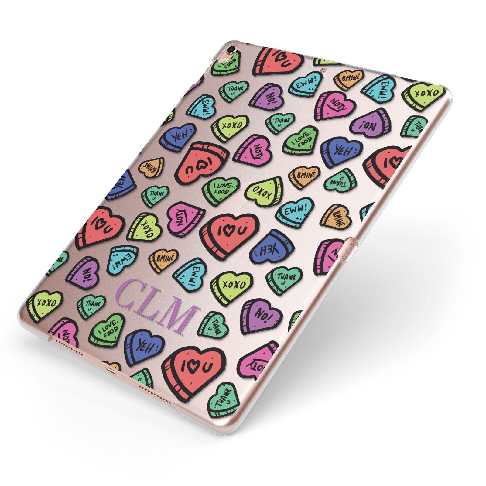 Personalised Love Hearts Initials Apple iPad Case on Rose Gold iPad Side View