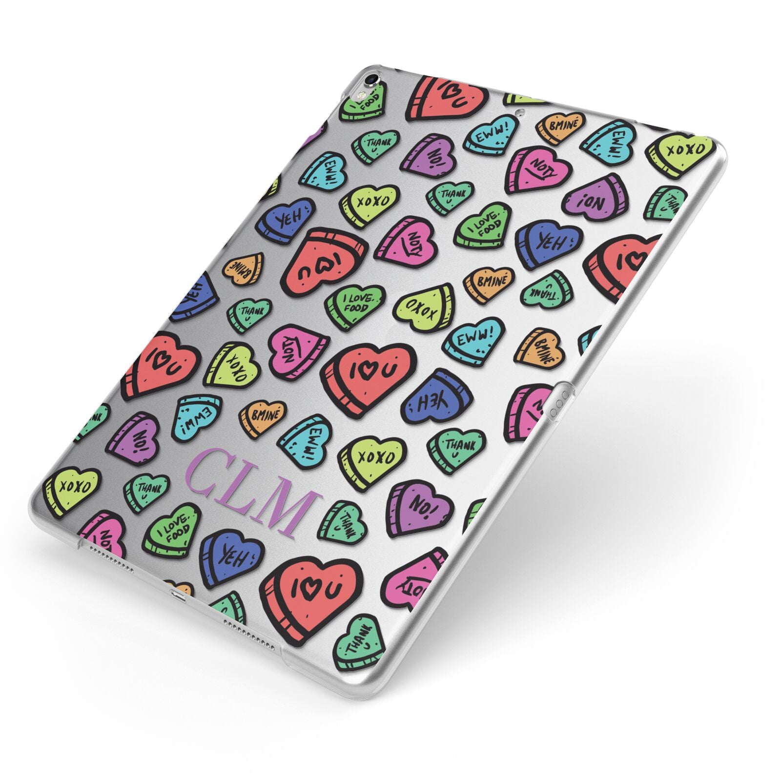 Personalised Love Hearts Initials Apple iPad Case on Silver iPad Side View