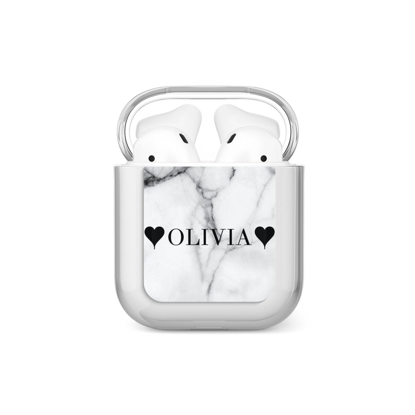 Personalised Love Hearts Marble Name AirPods Case