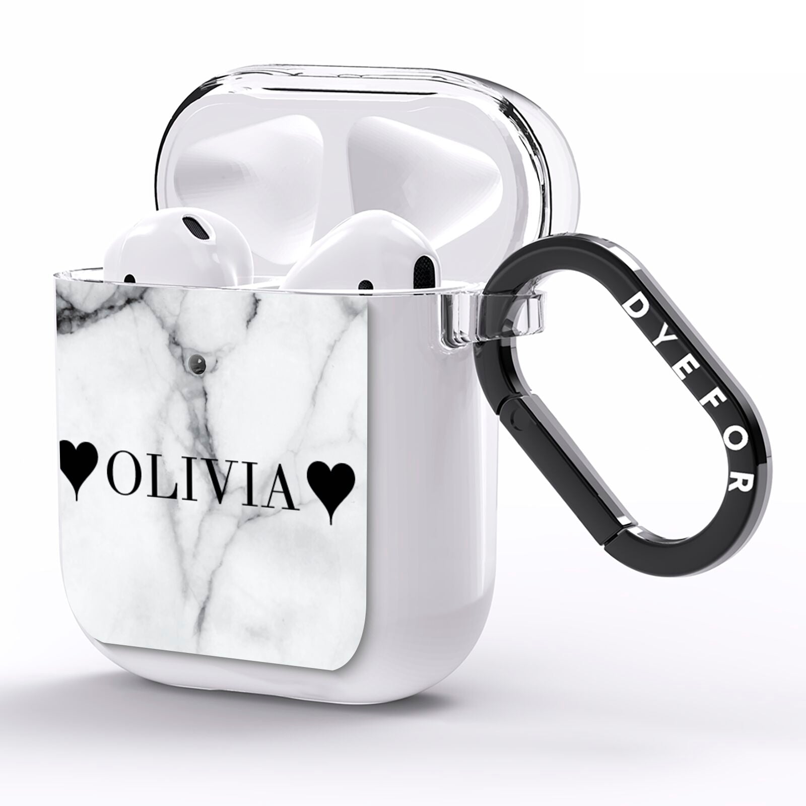 Personalised Love Hearts Marble Name AirPods Clear Case Side Image