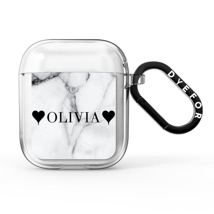 Personalised Love Hearts Marble Name AirPods Clear Case