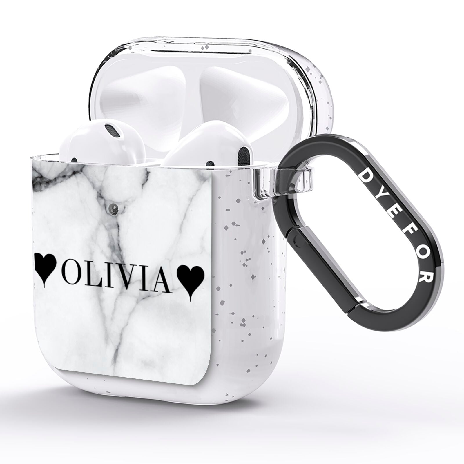 Personalised Love Hearts Marble Name AirPods Glitter Case Side Image