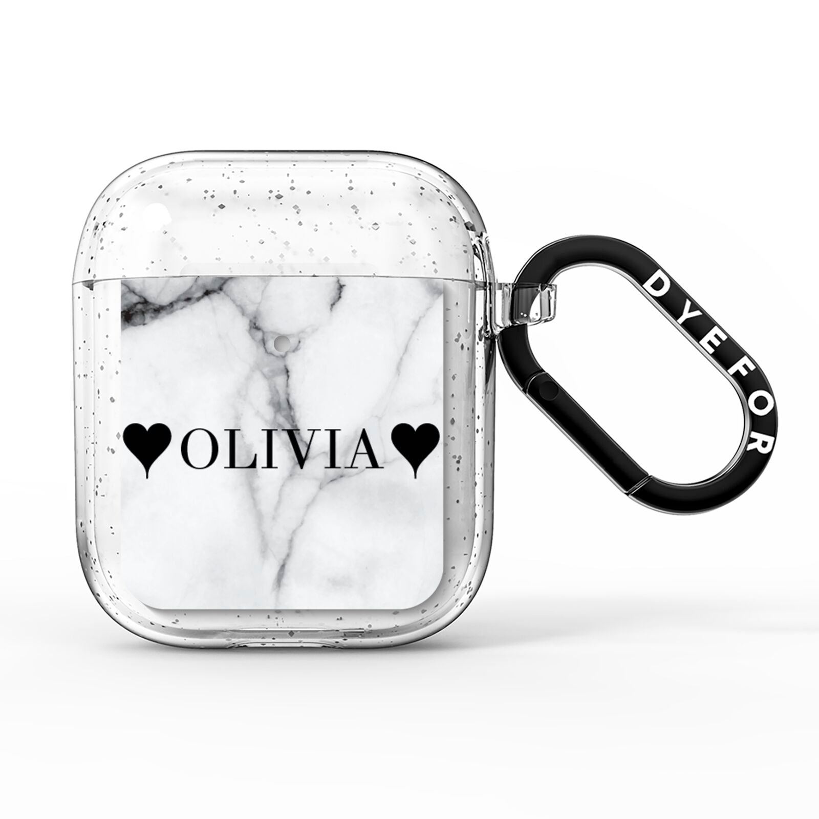 Personalised Love Hearts Marble Name AirPods Glitter Case