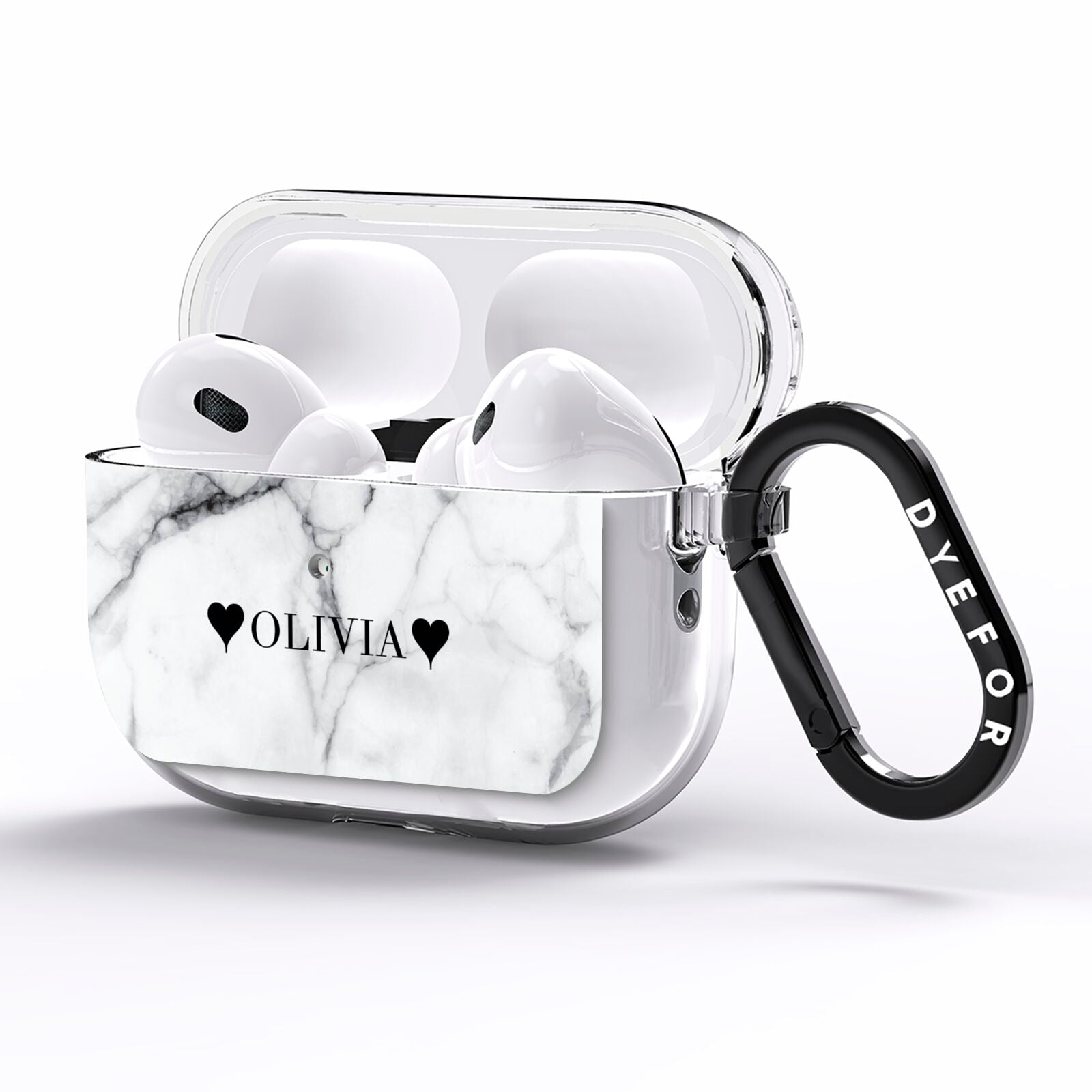 Personalised Love Hearts Marble Name AirPods Pro Clear Case Side Image