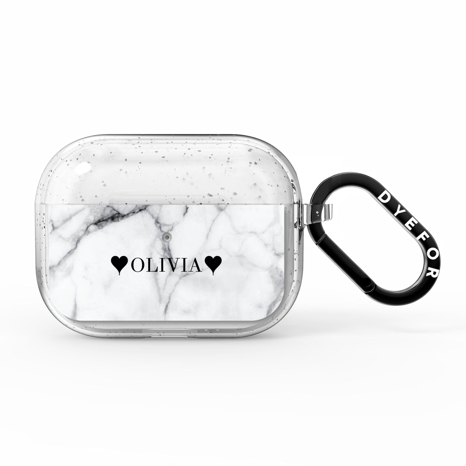 Personalised Love Hearts Marble Name AirPods Pro Glitter Case