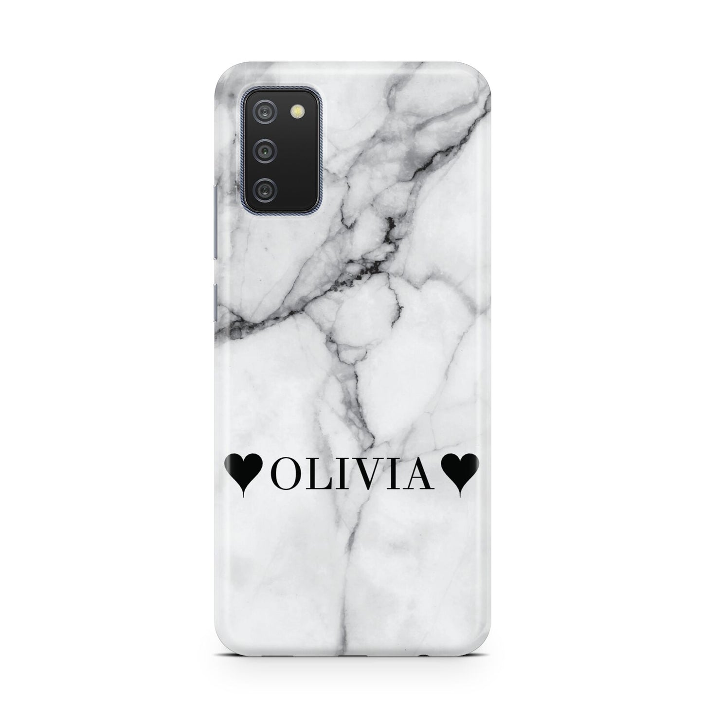 Personalised Love Hearts Marble Name Samsung A02s Case