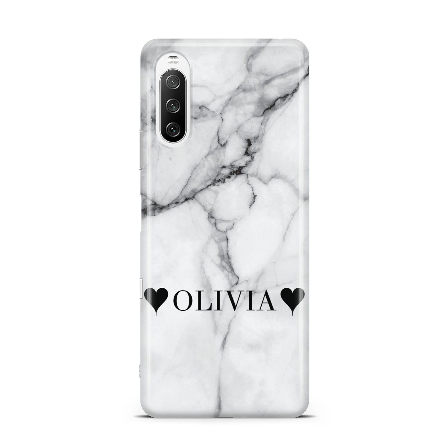Personalised Love Hearts Marble Name Sony Xperia 10 III Case