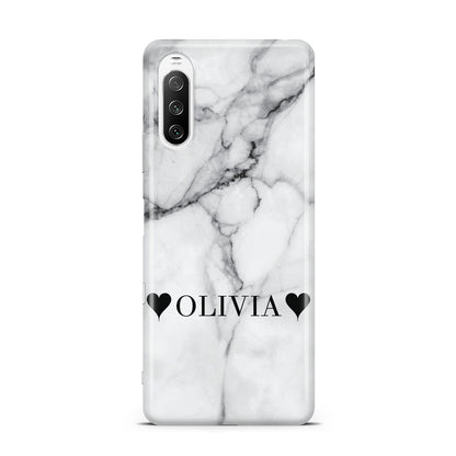 Personalised Love Hearts Marble Name Sony Xperia 10 III Case