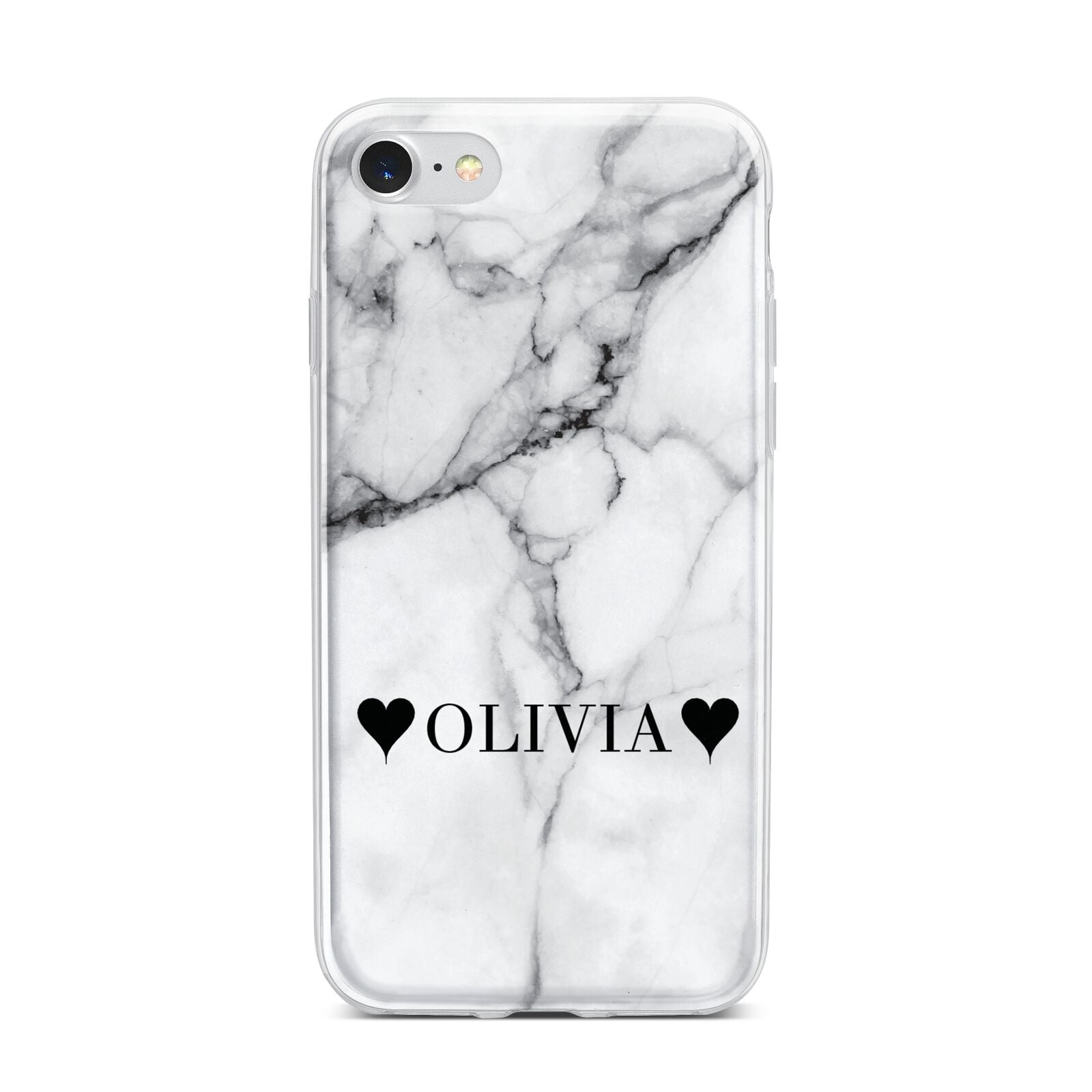 Personalised Love Hearts Marble Name iPhone 7 Bumper Case on Silver iPhone