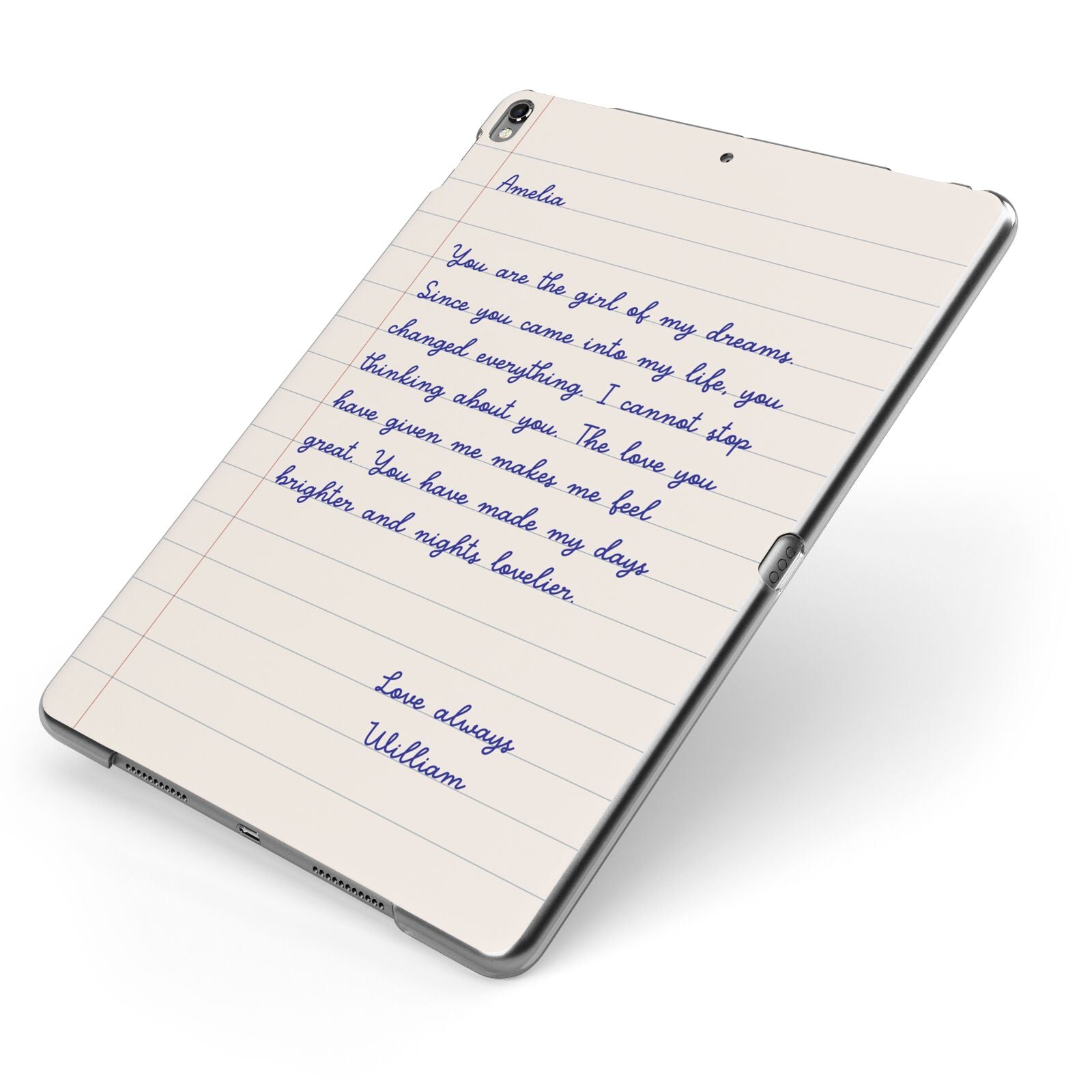 Personalised Love Letter Apple iPad Case on Grey iPad Side View