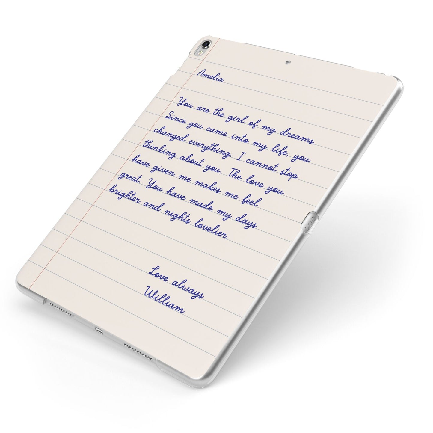 Personalised Love Letter Apple iPad Case on Silver iPad Side View