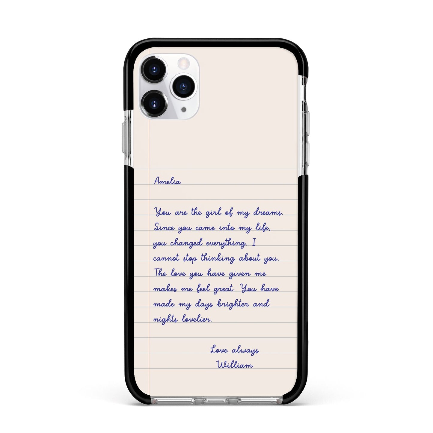 Personalised Love Letter Apple iPhone 11 Pro Max in Silver with Black Impact Case