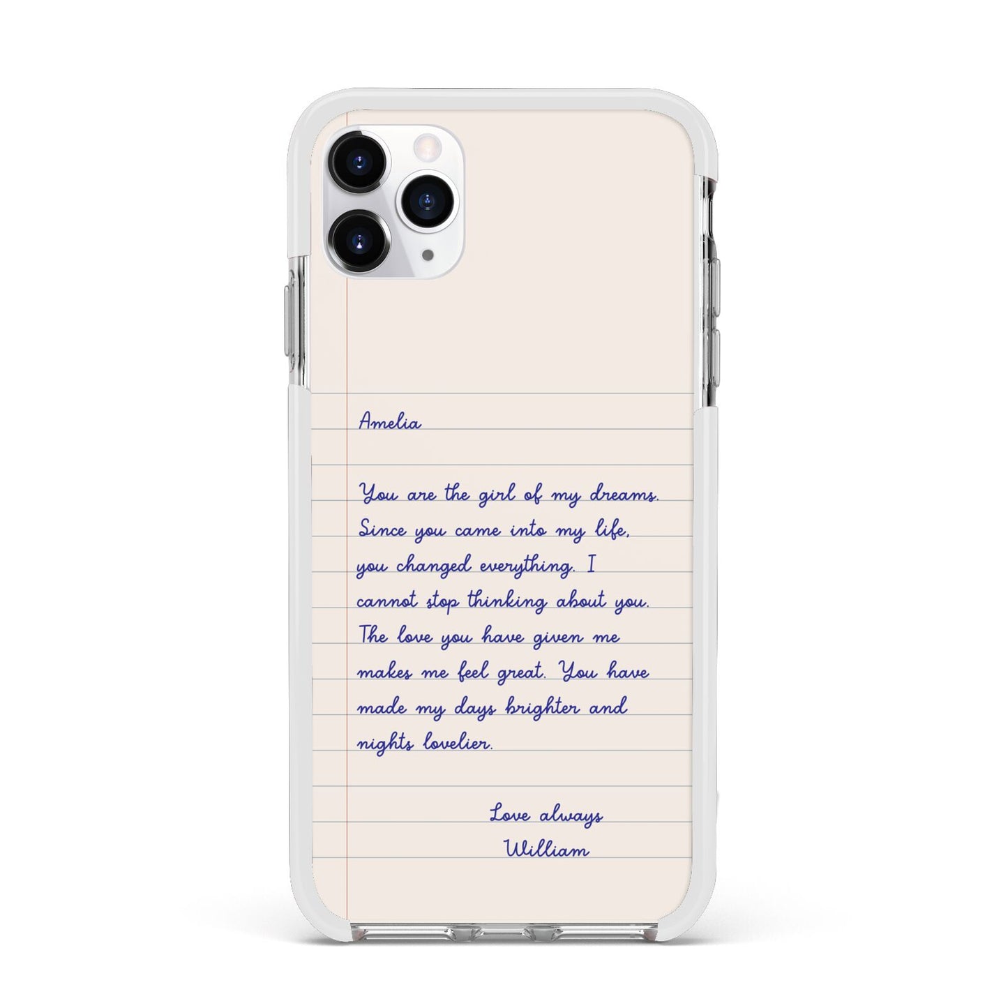 Personalised Love Letter Apple iPhone 11 Pro Max in Silver with White Impact Case