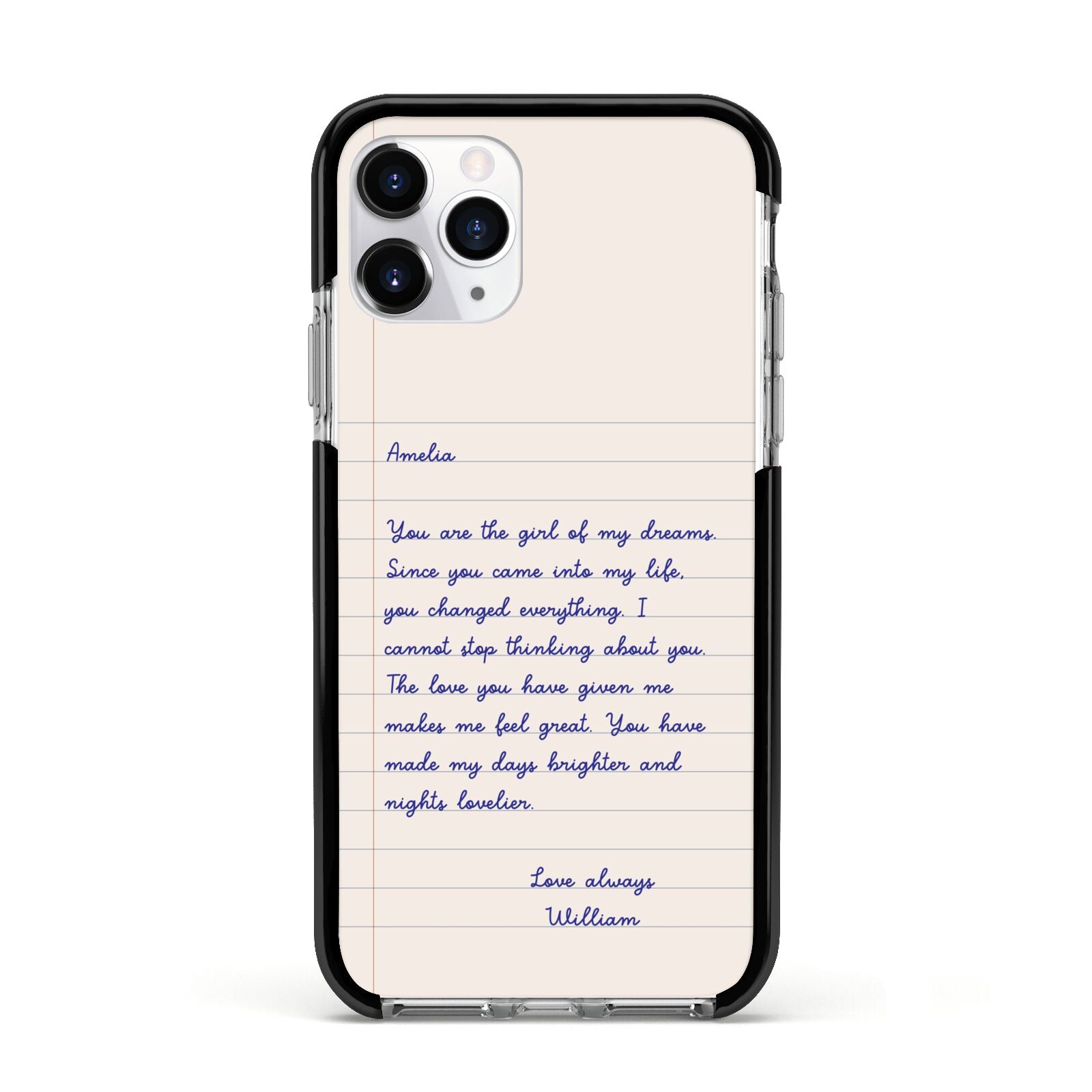 Personalised Love Letter Apple iPhone 11 Pro in Silver with Black Impact Case