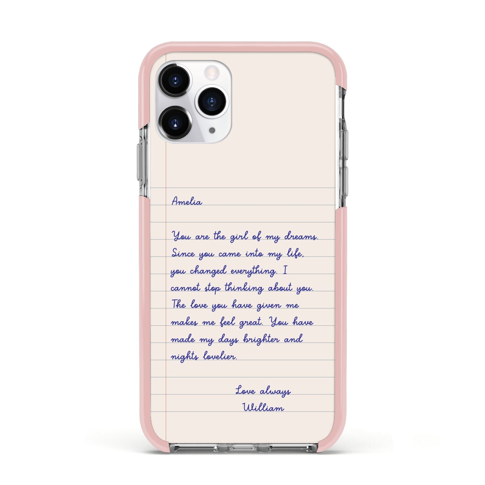 Personalised Love Letter Apple iPhone 11 Pro in Silver with Pink Impact Case