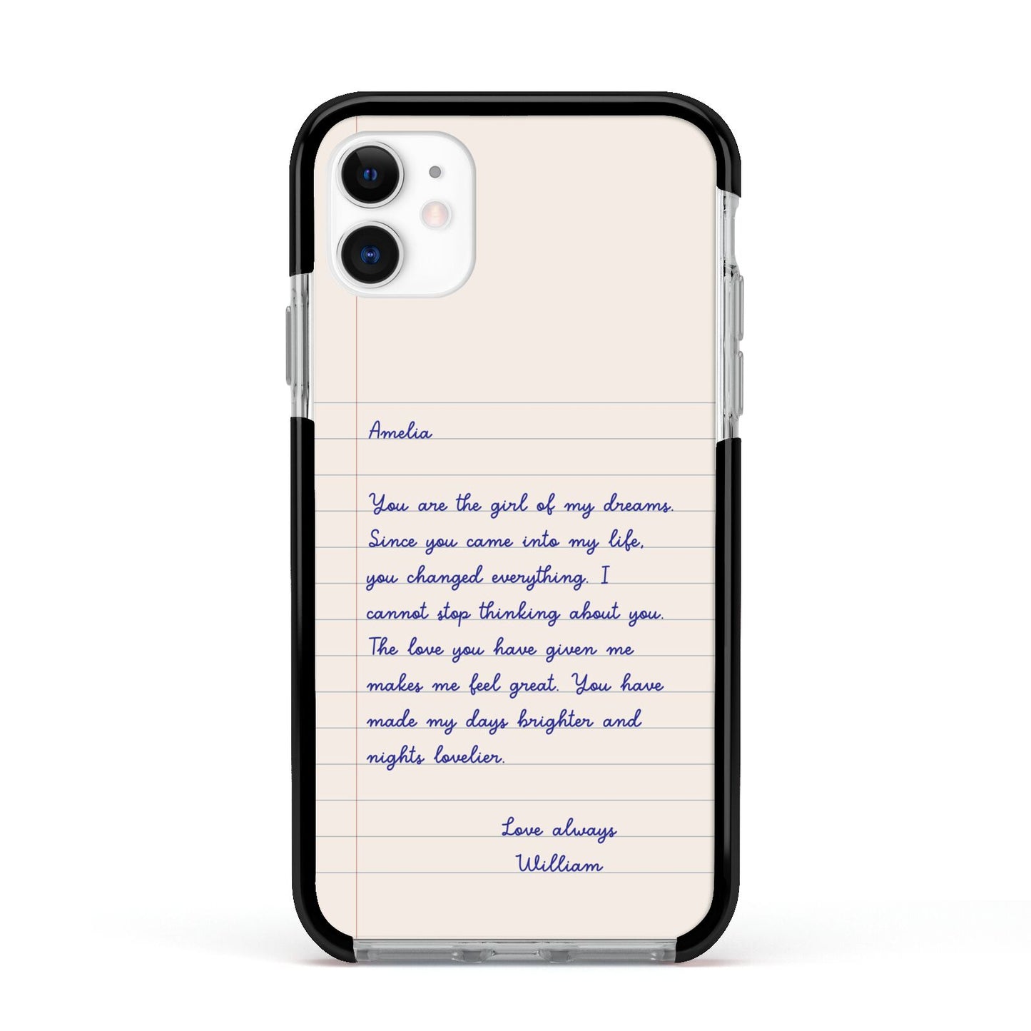 Personalised Love Letter Apple iPhone 11 in White with Black Impact Case