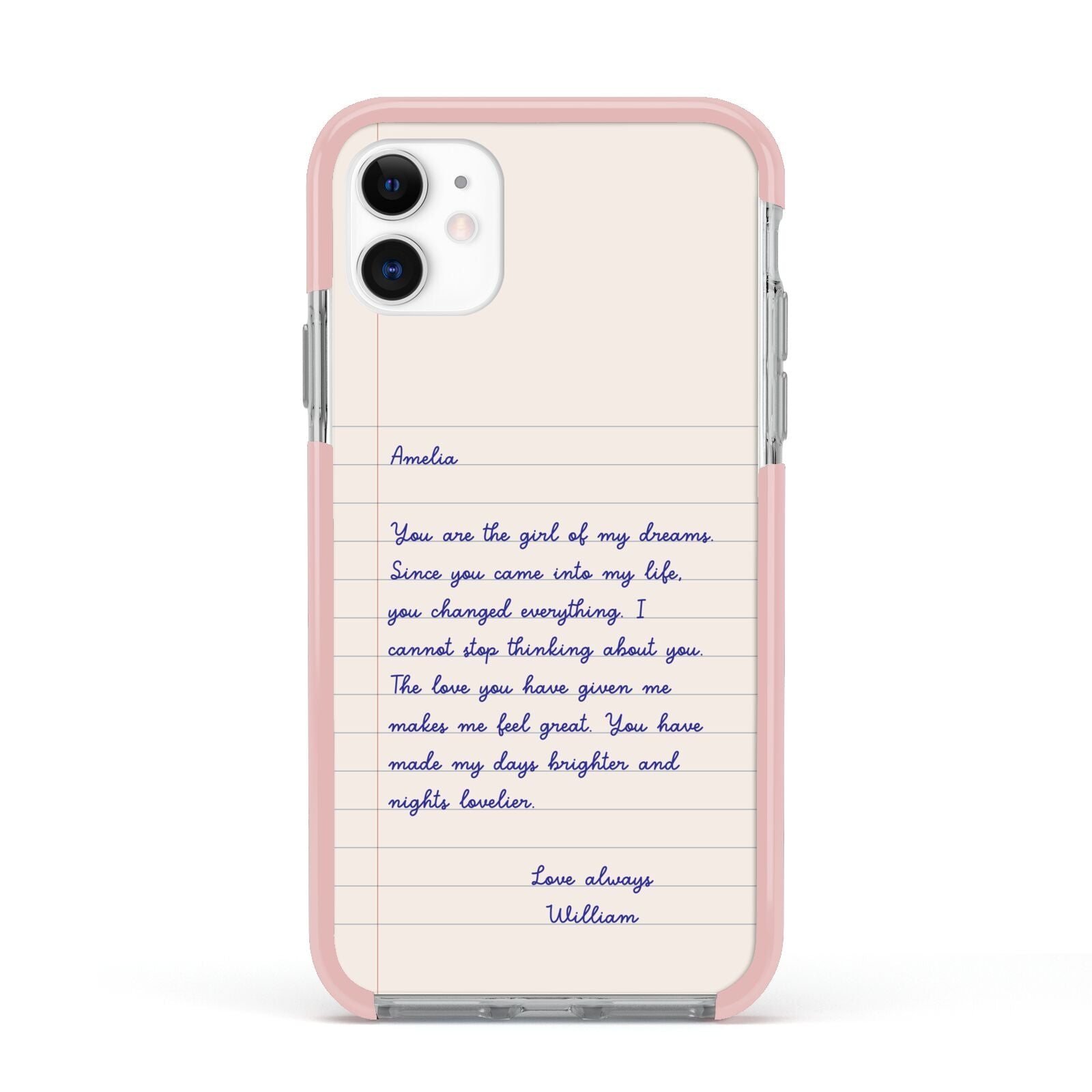 Personalised Love Letter Apple iPhone 11 in White with Pink Impact Case