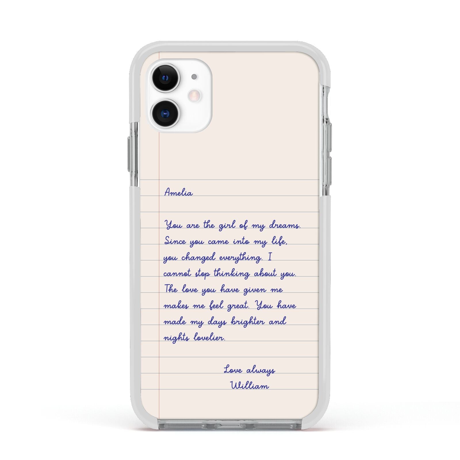 Personalised Love Letter Apple iPhone 11 in White with White Impact Case