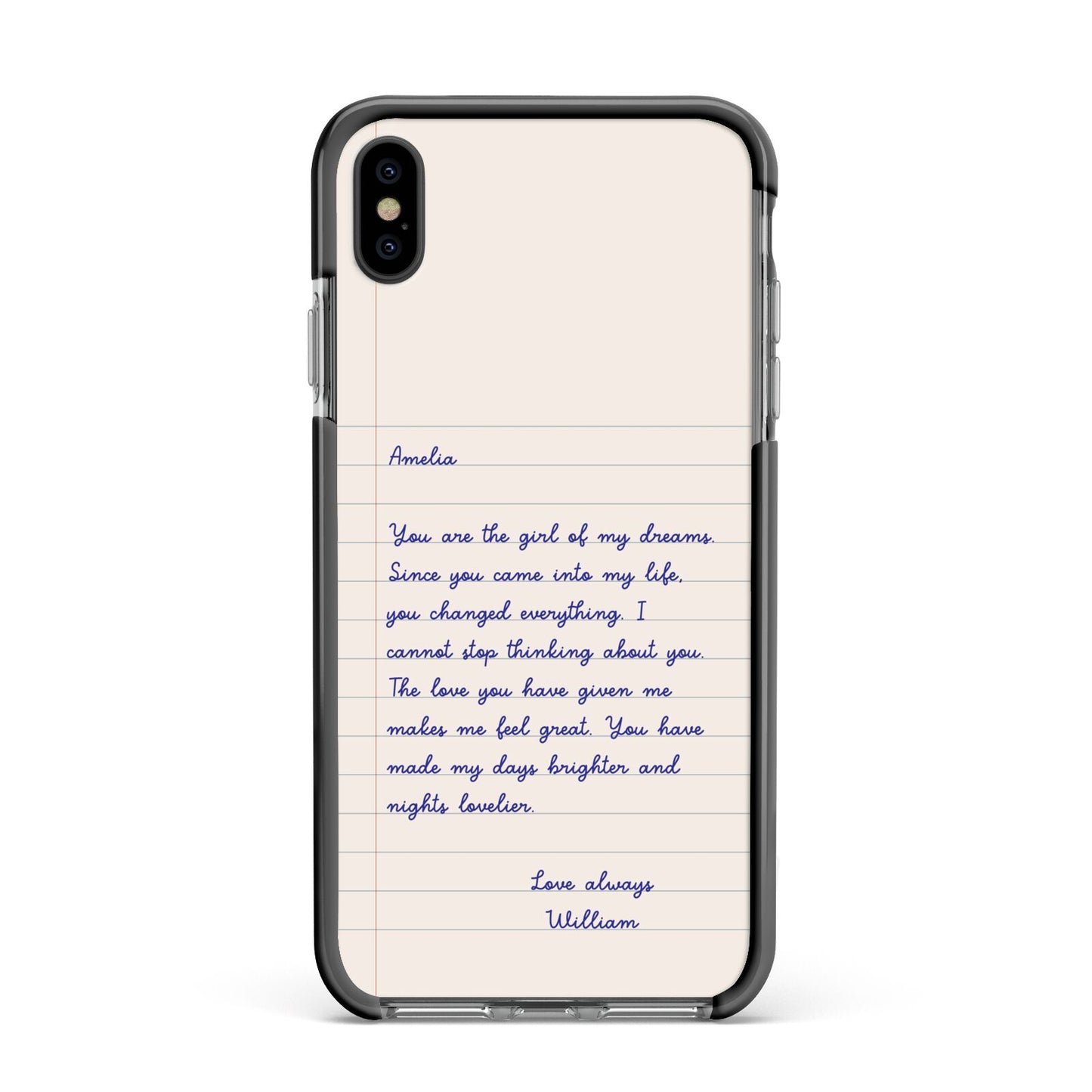 Personalised Love Letter Apple iPhone Xs Max Impact Case Black Edge on Black Phone