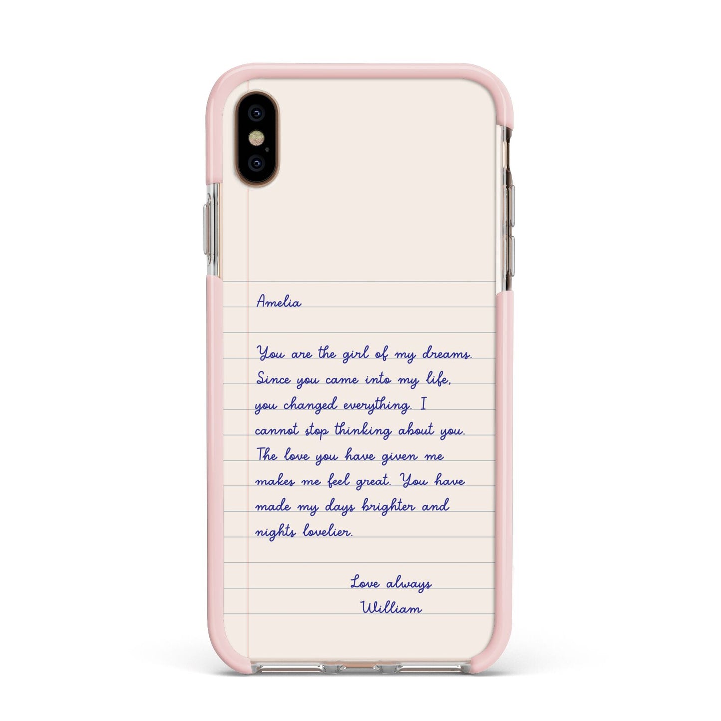 Personalised Love Letter Apple iPhone Xs Max Impact Case Pink Edge on Gold Phone