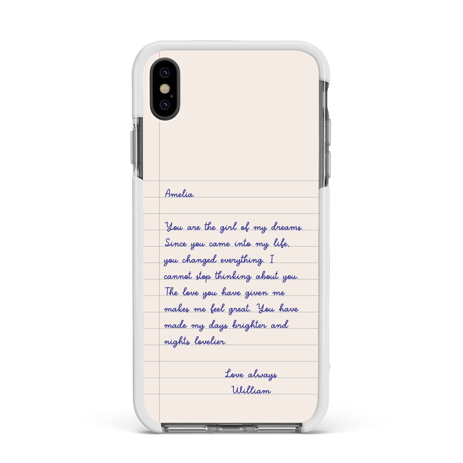 Personalised Love Letter Apple iPhone Xs Max Impact Case White Edge on Black Phone