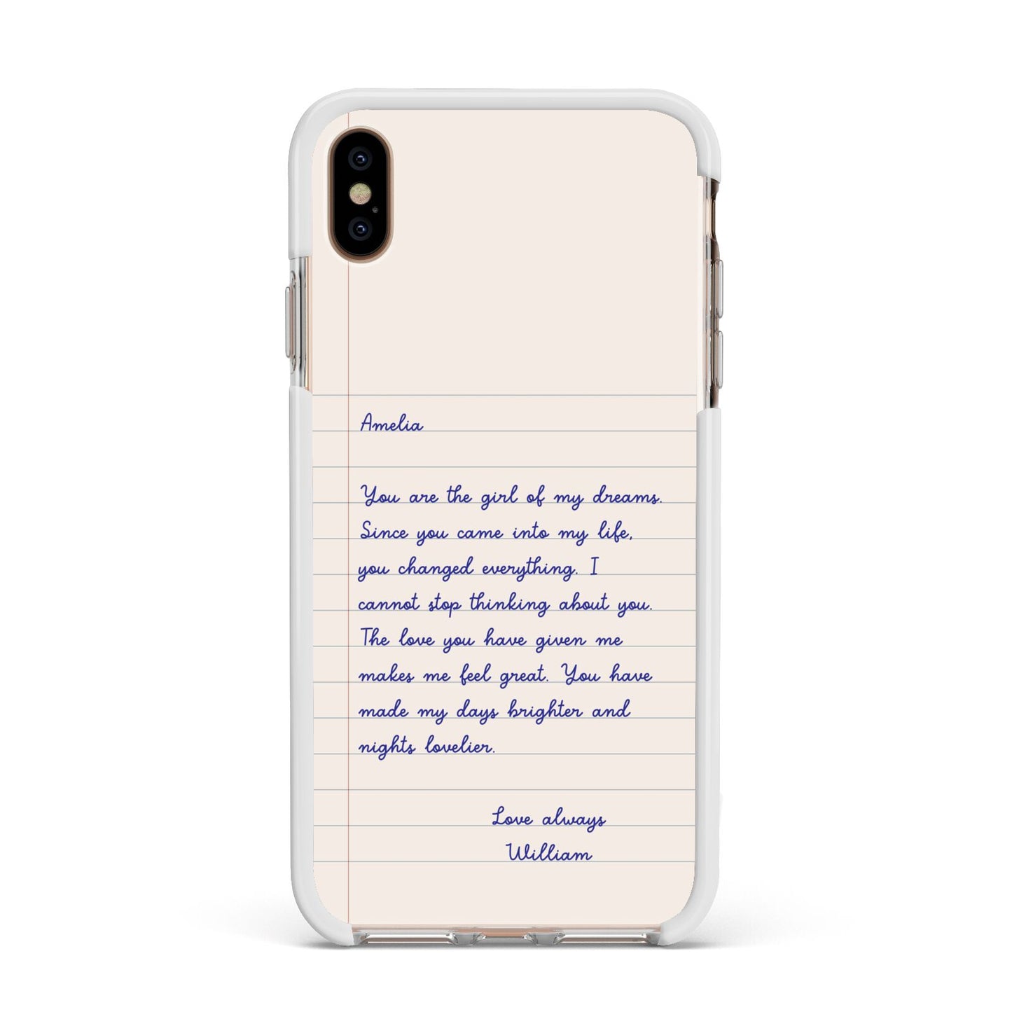 Personalised Love Letter Apple iPhone Xs Max Impact Case White Edge on Gold Phone