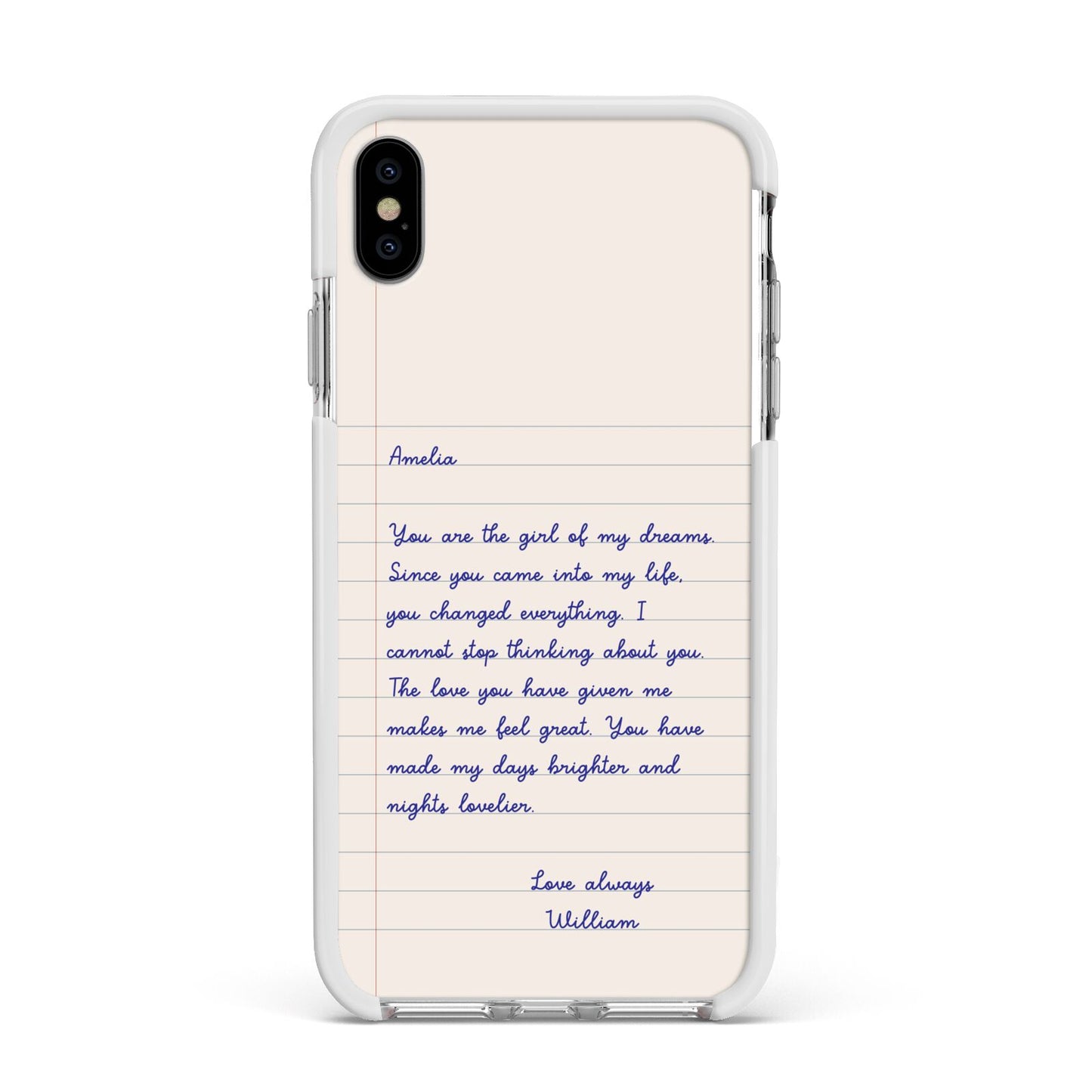 Personalised Love Letter Apple iPhone Xs Max Impact Case White Edge on Silver Phone