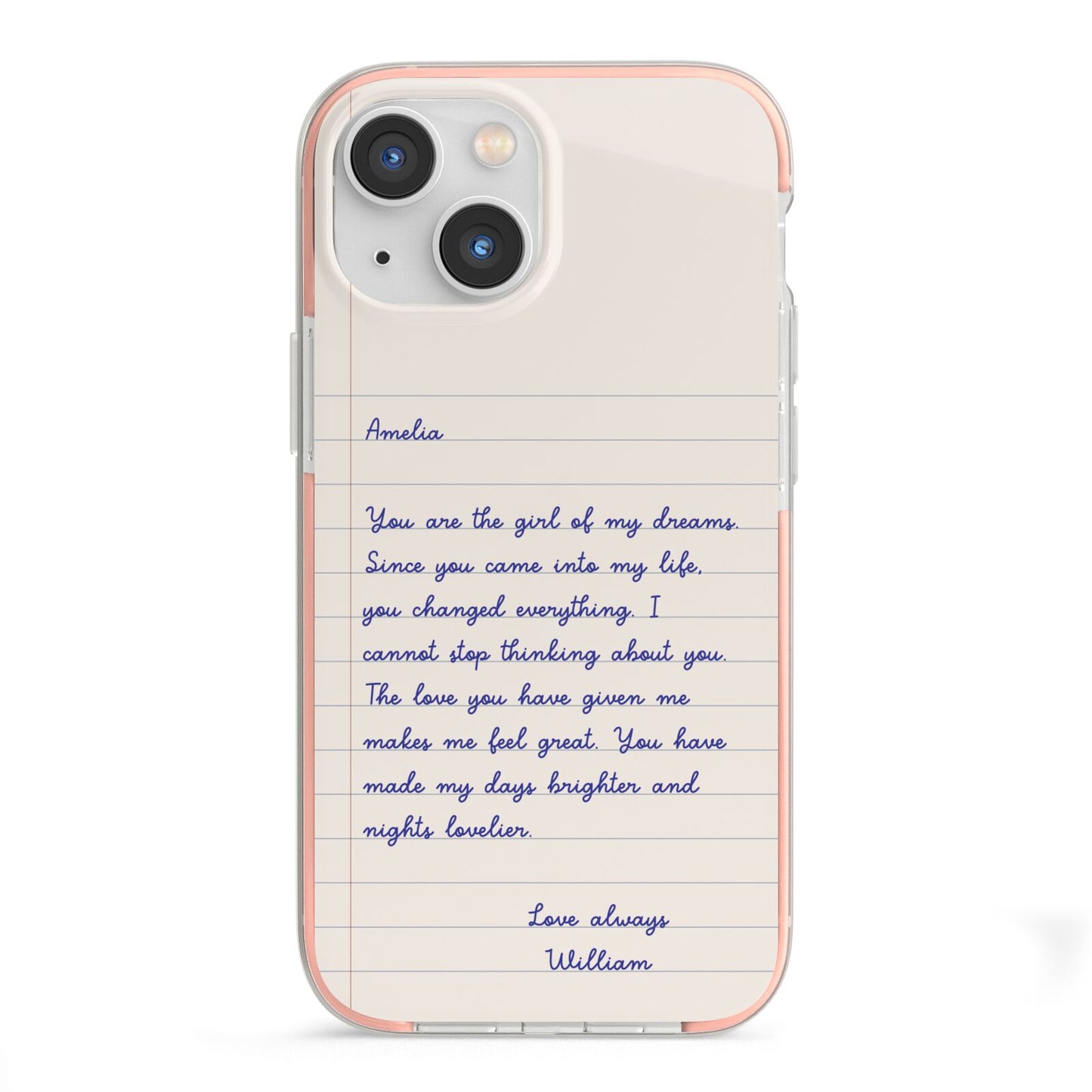 Personalised Love Letter iPhone 13 Mini TPU Impact Case with Pink Edges