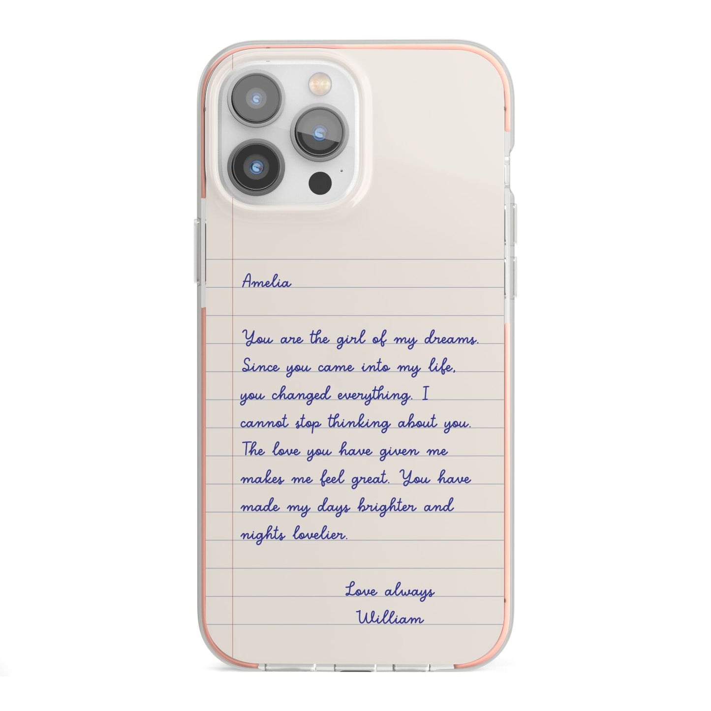 Personalised Love Letter iPhone 13 Pro Max TPU Impact Case with Pink Edges