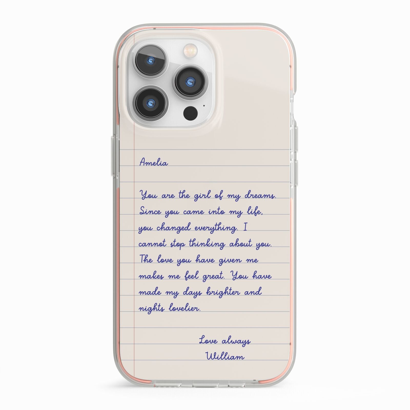 Personalised Love Letter iPhone 13 Pro TPU Impact Case with Pink Edges