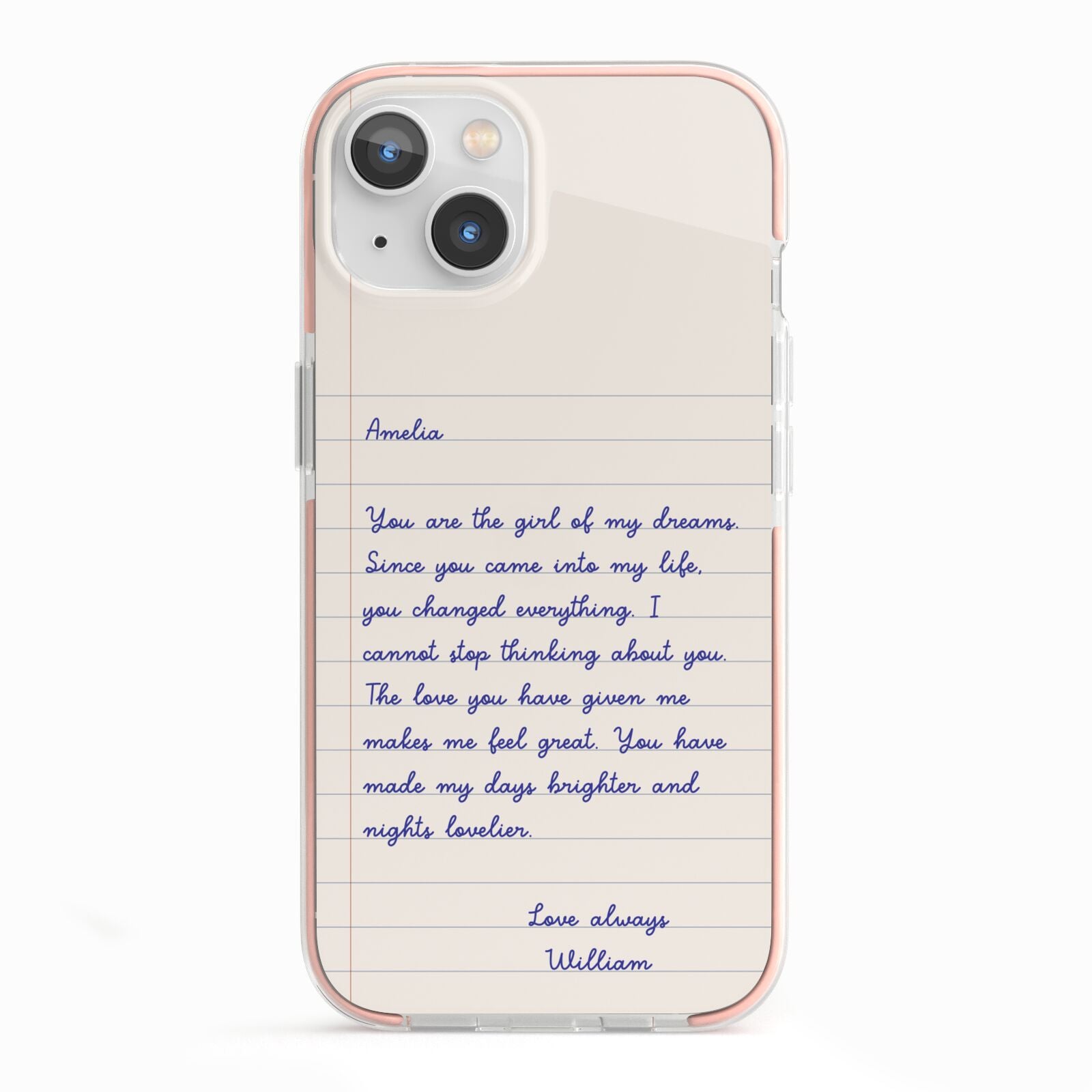 Personalised Love Letter iPhone 13 TPU Impact Case with Pink Edges