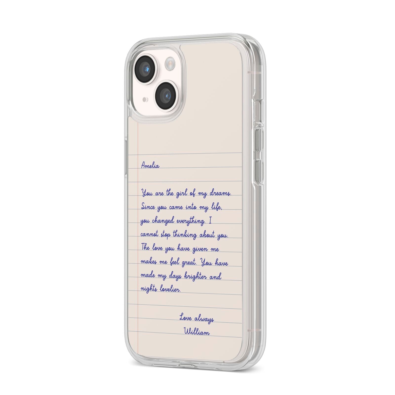 Personalised Love Letter iPhone 14 Clear Tough Case Starlight Angled Image