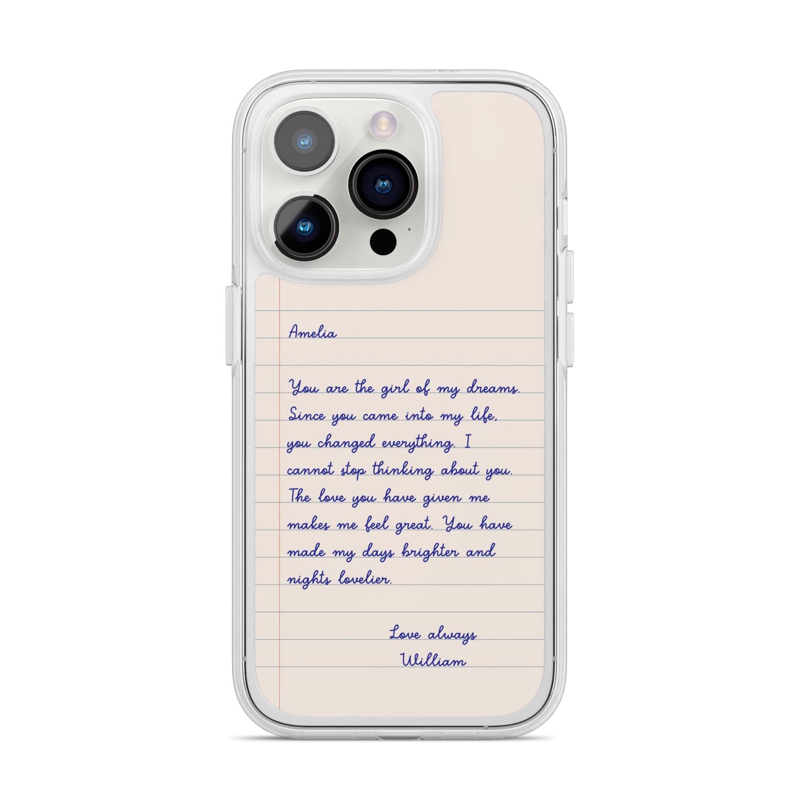 Personalised Love Letter iPhone 14 Pro Clear Tough Case Silver