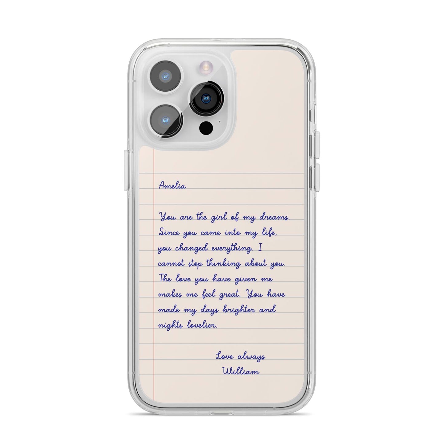 Personalised Love Letter iPhone 14 Pro Max Clear Tough Case Silver