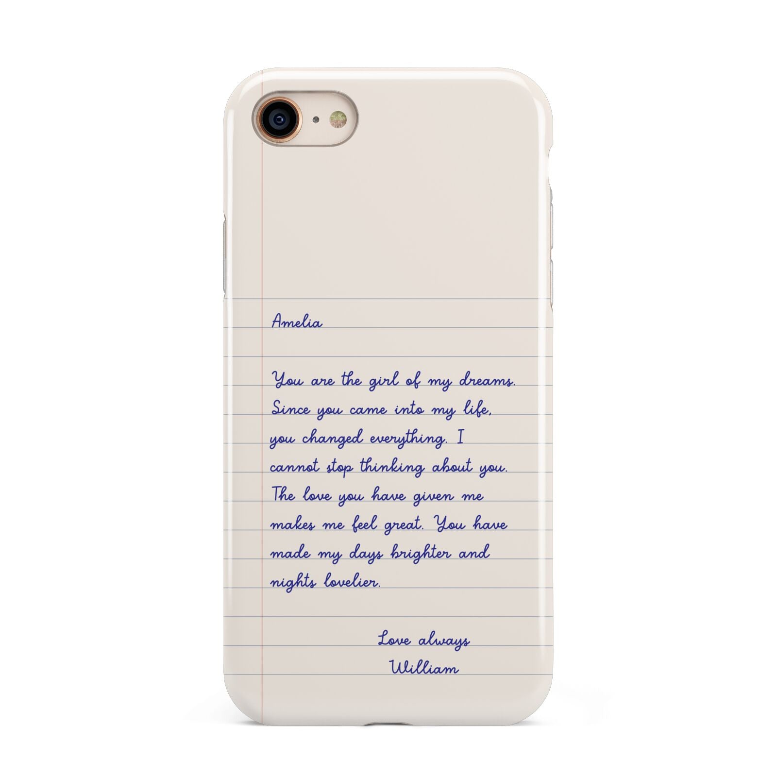 Personalised Love Letter iPhone 8 3D Tough Case on Gold Phone