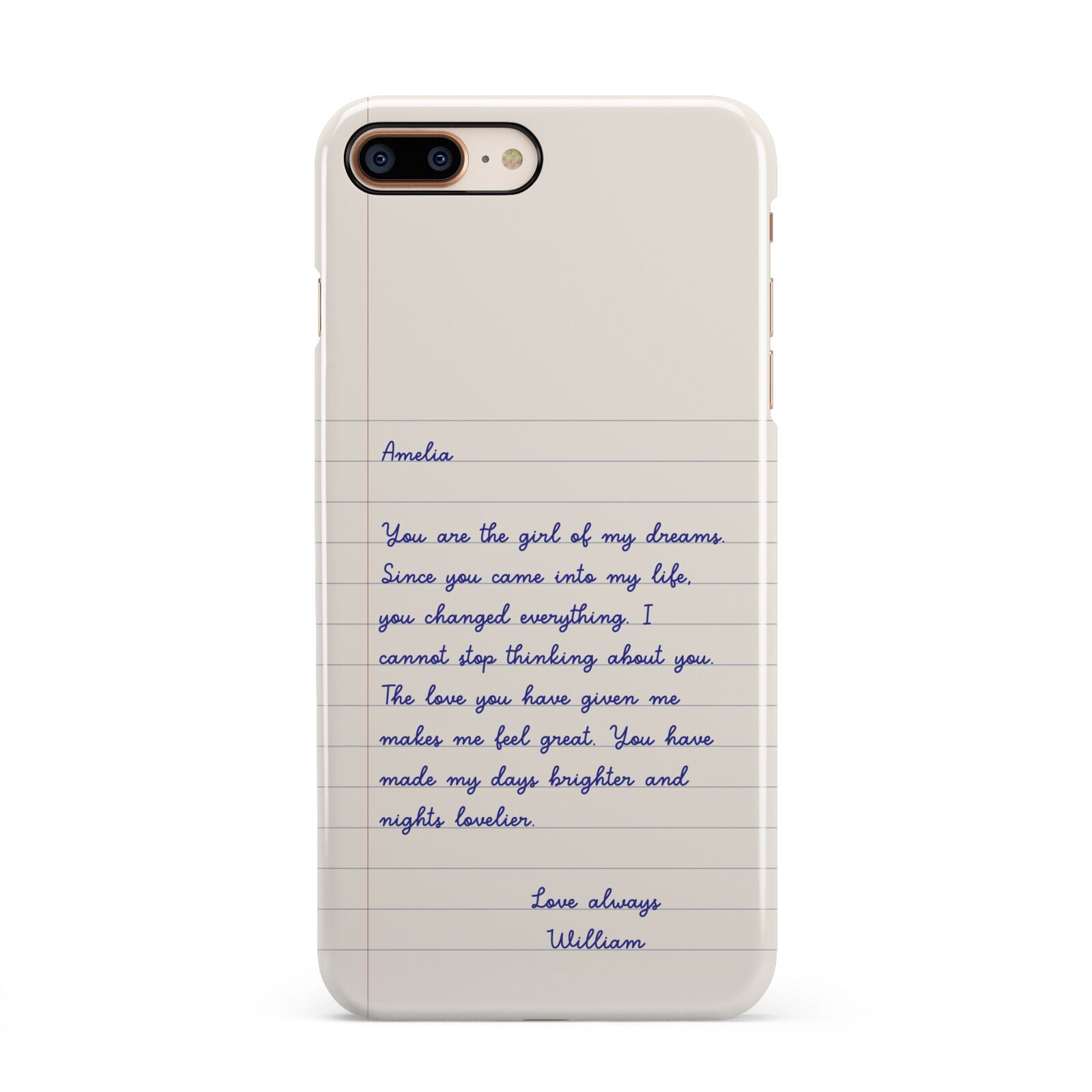 Personalised Love Letter iPhone 8 Plus 3D Snap Case on Gold Phone