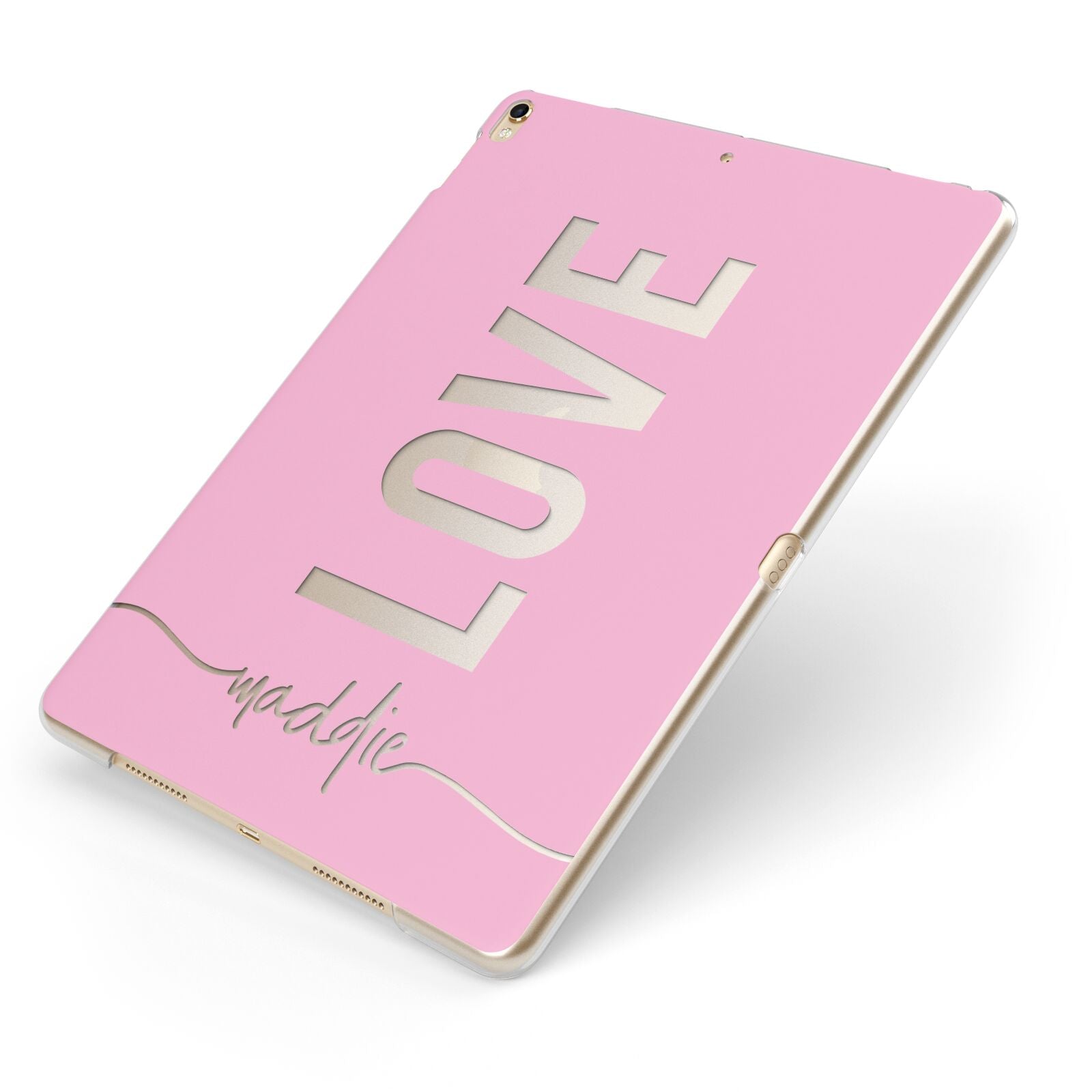 Personalised Love See Through Name Apple iPad Case on Gold iPad Side View