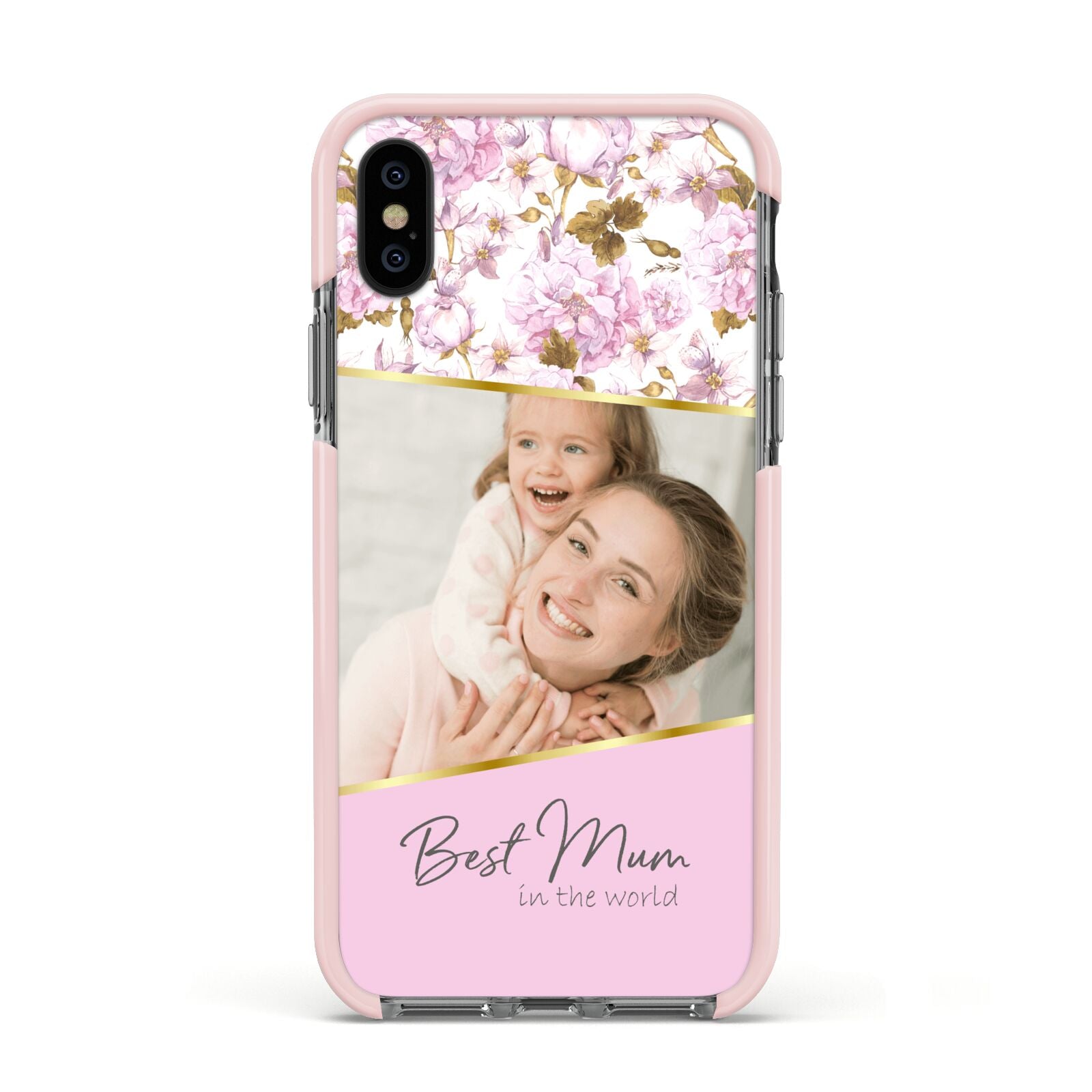 Personalised Love You Mum Apple iPhone Xs Impact Case Pink Edge on Black Phone