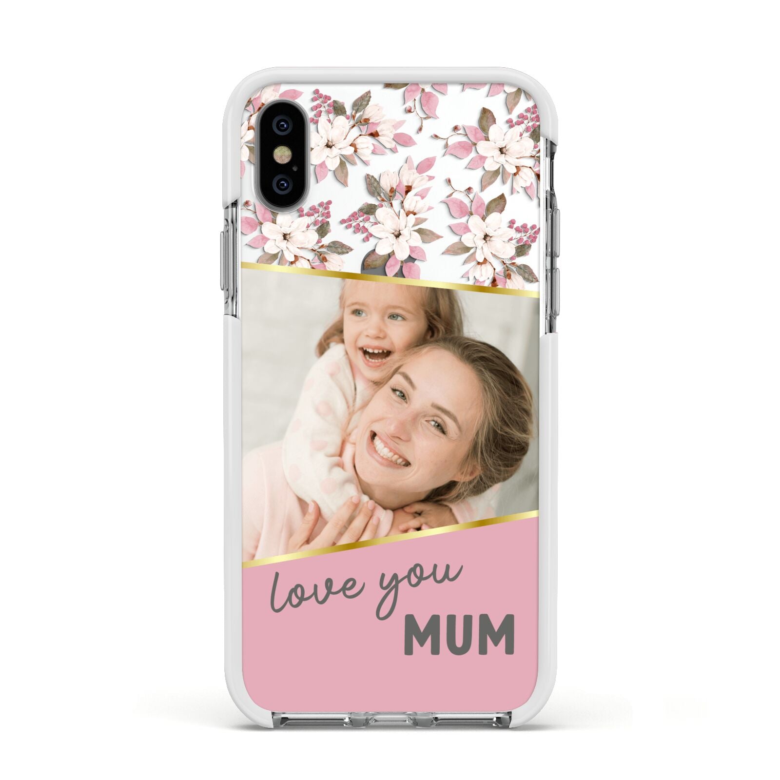 Personalised Love You Mum Apple iPhone Xs Impact Case White Edge on Silver Phone