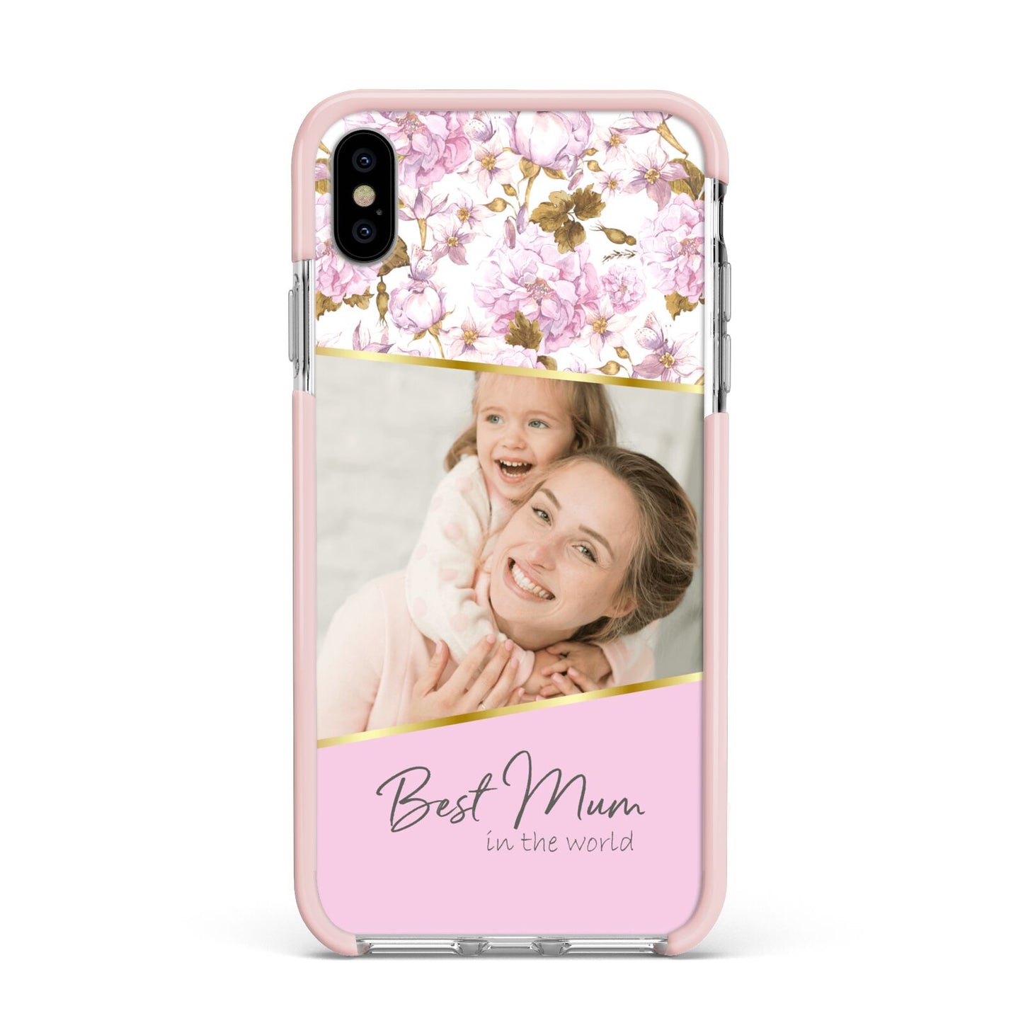 Personalised Love You Mum Apple iPhone Xs Max Impact Case Pink Edge on Silver Phone