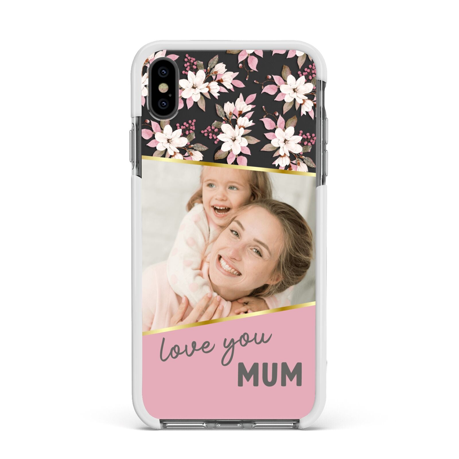 Personalised Love You Mum Apple iPhone Xs Max Impact Case White Edge on Black Phone