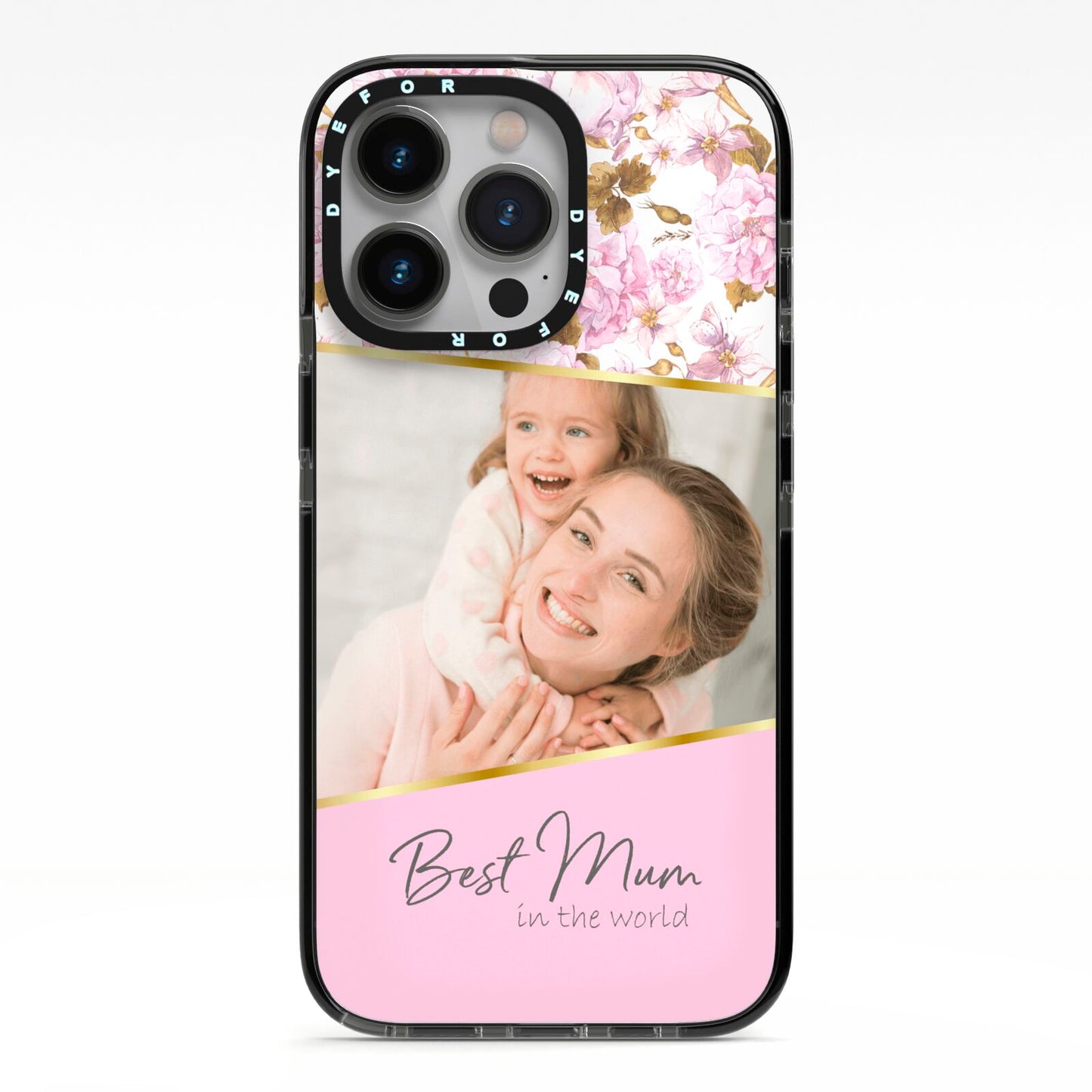 Personalised Love You Mum iPhone 13 Pro Black Impact Case on Silver phone