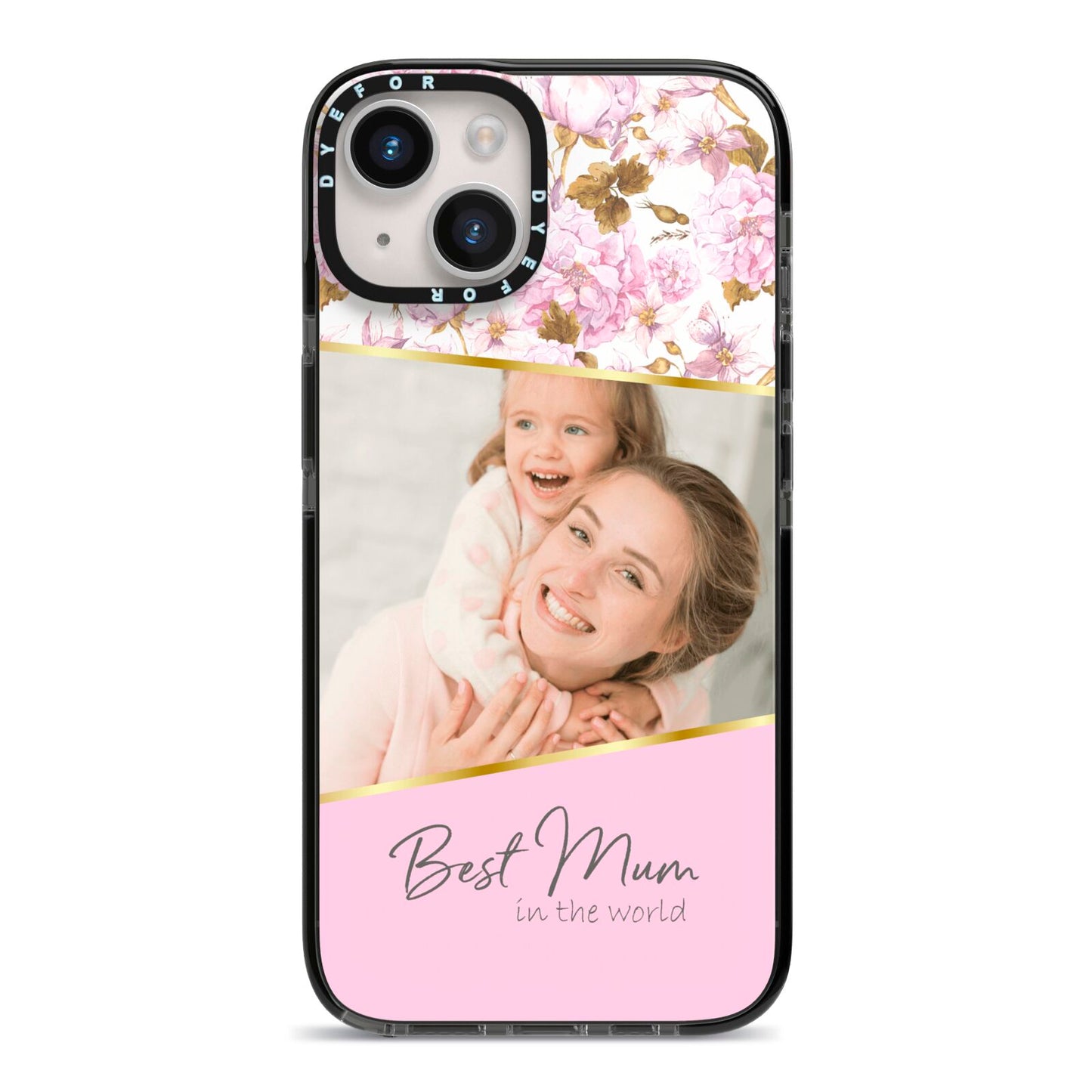 Personalised Love You Mum iPhone 14 Black Impact Case on Silver phone