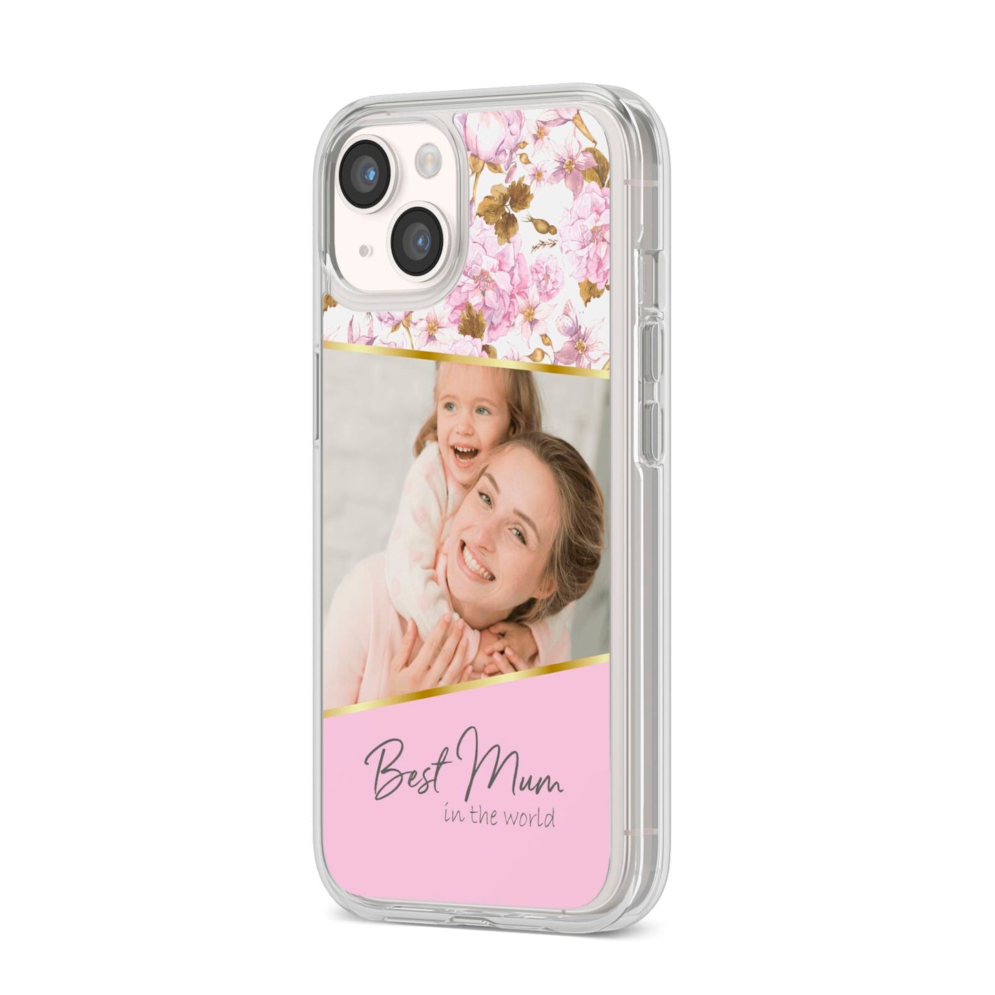 Personalised Love You Mum iPhone 14 Clear Tough Case Starlight Angled Image